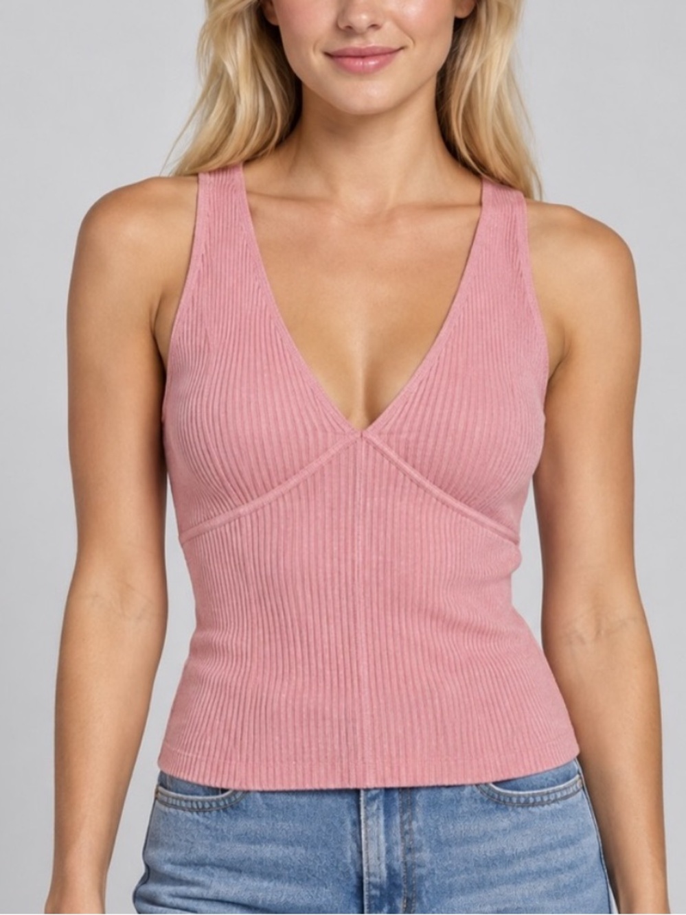 New! Abercrombie & Fitch Pink Ribbed V-Neck V-Back Tank Top XS 34816